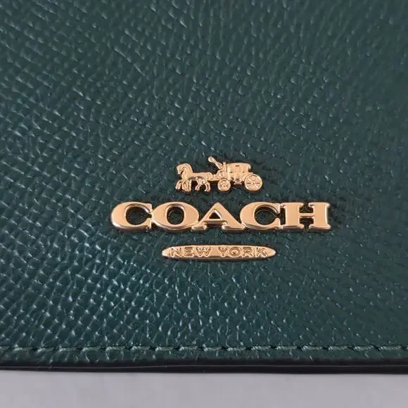 Coach Mini Crossbody Chain Wallet Pebbled Leather Dark Green Gold Hardware Women - Picture 2 of 8